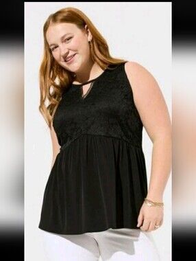 Torrid Black Lace Yoke Sleeveless Peplum Tank